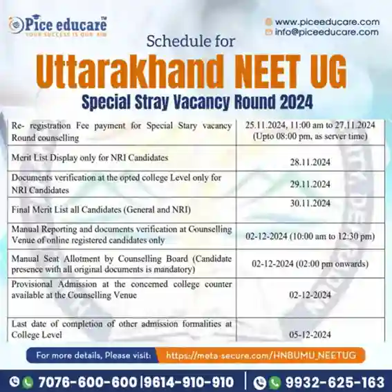 Uttarakhand NEET UG Counseling 2024: Special Stray Vacancy Round Schedule Released